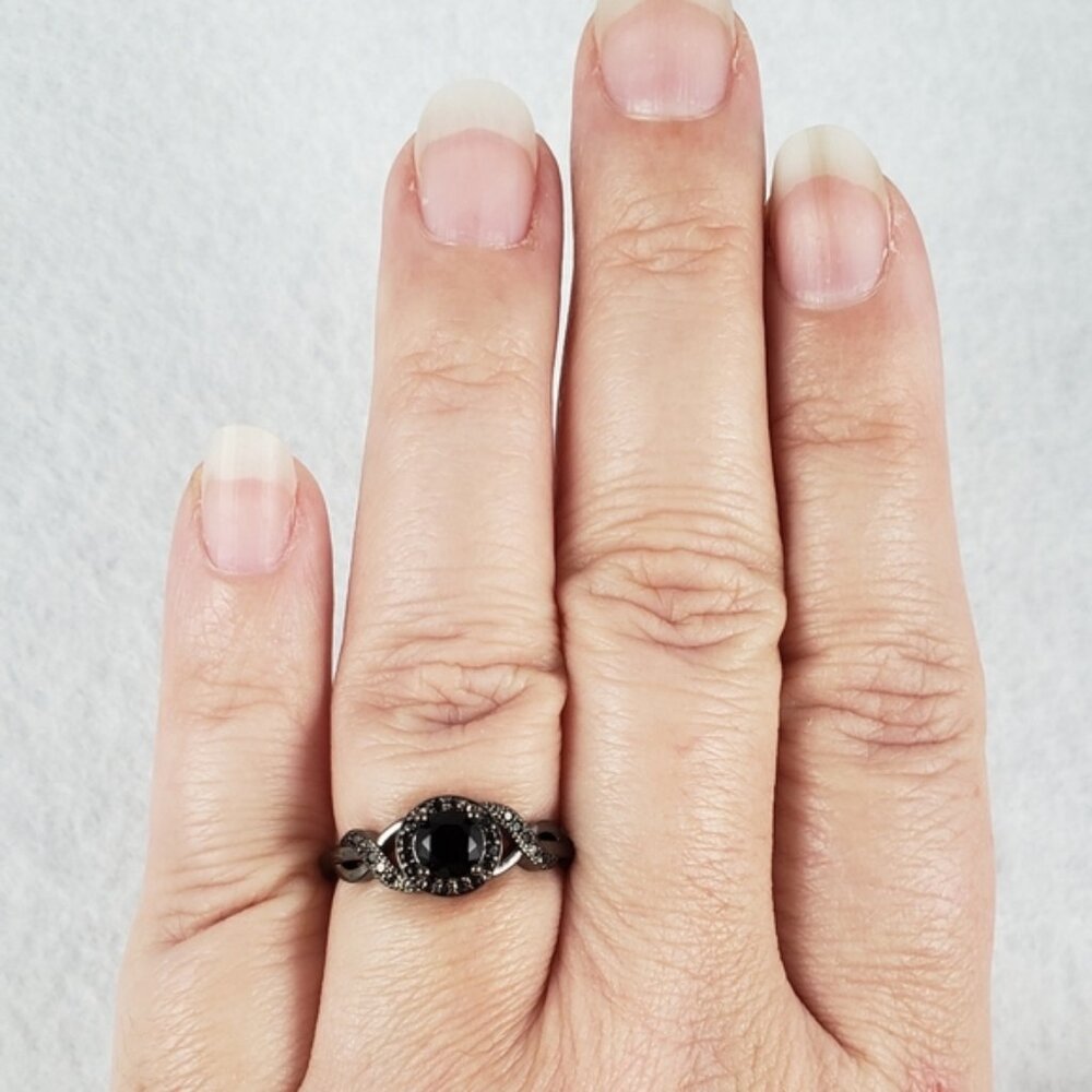 18k Over Sterling Black Ring - Picture 6 of 8